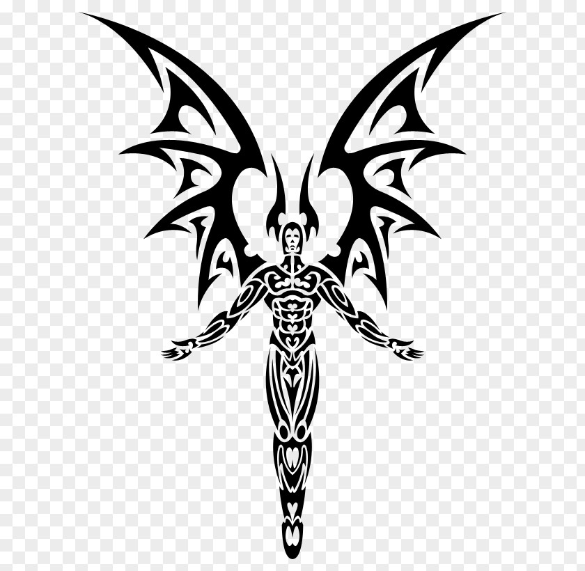 Symmetry Stencil Wing Black-and-white Tattoo PNG