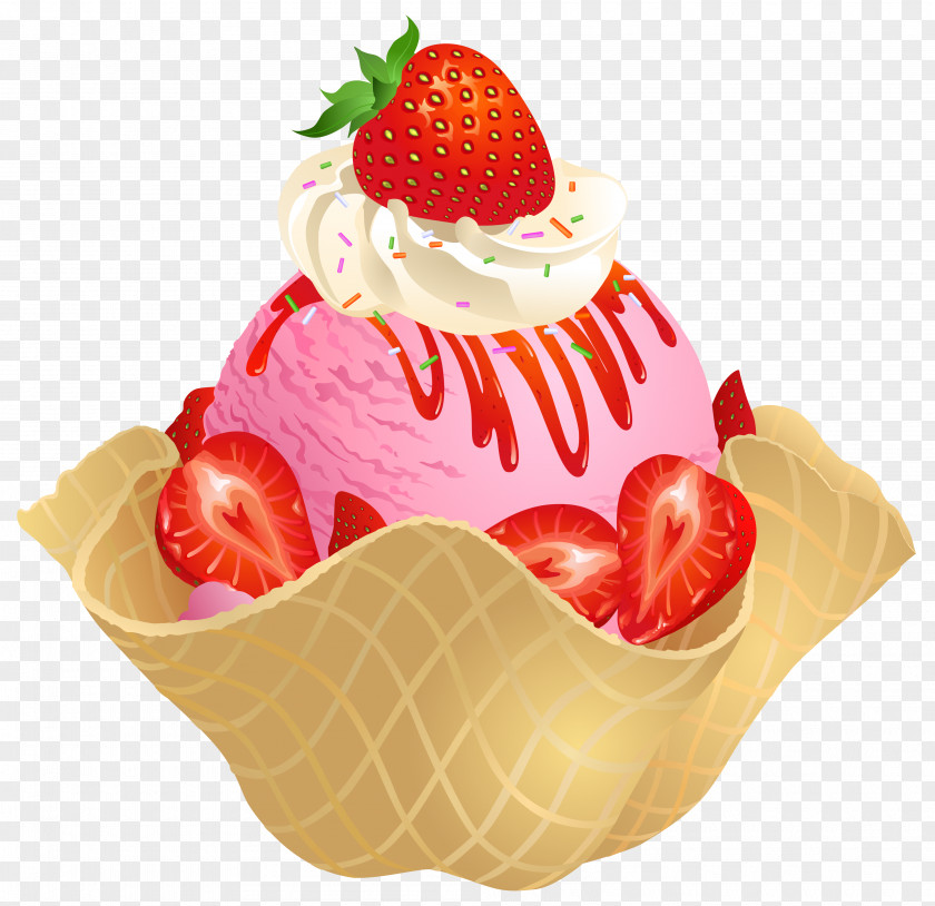 Transparent Strawberry Ice Cream Waffle Basket Picture Cone Chocolate PNG