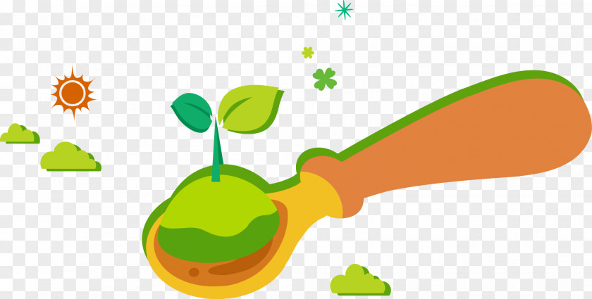 Cute Cartoon Spoon Green Seedling Illustration PNG