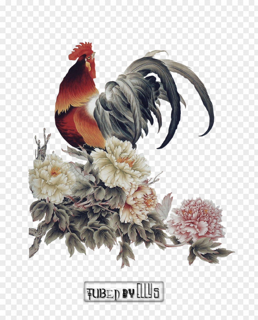 Chicken Rooster Self-Portrait With Thorn Necklace And Hummingbird Embroidery Painting PNG