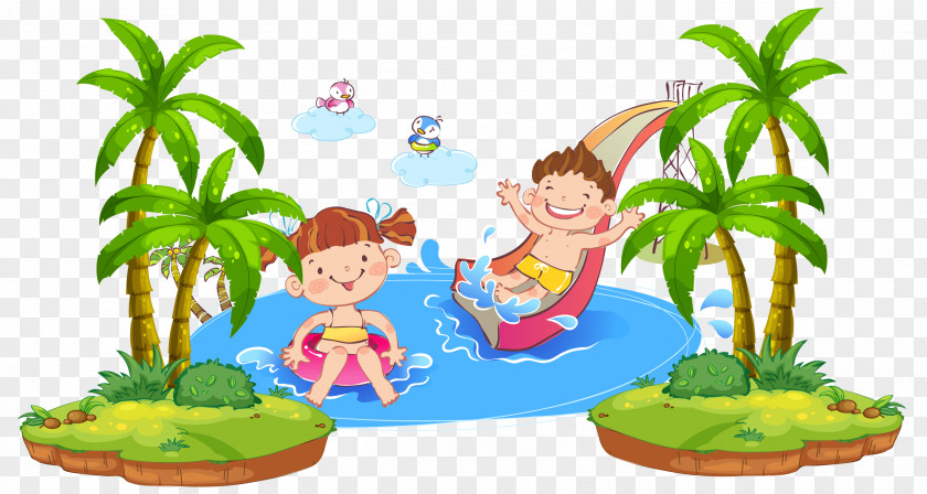 Water Playing Kids Child Cartoon Illustration PNG