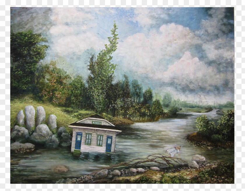Painting Watercolor River Bayou Landscape PNG