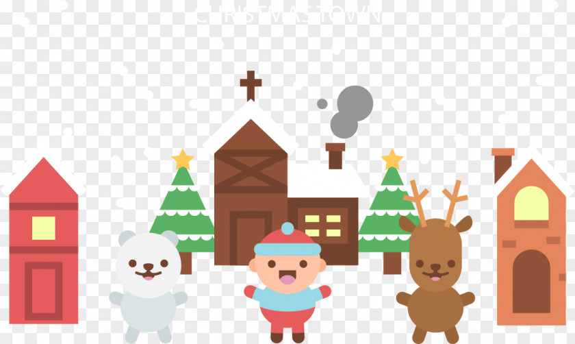 Flat Christmas Town Illustration PNG