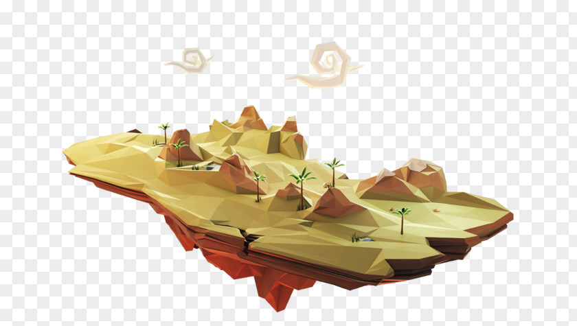 Floating Island Double B Coffee & Tea Cafe Low Poly Illustration PNG