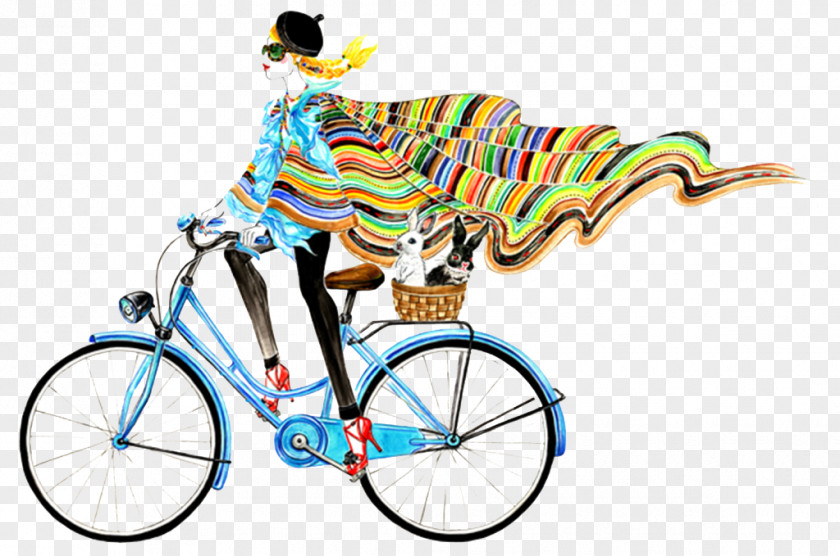 Female Bike Fashion Illustration Drawing Watercolor Painting PNG