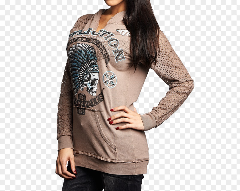 T-shirt Long-sleeved Shoulder Beige PNG