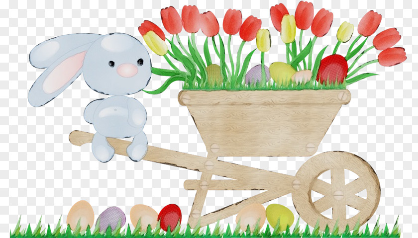 Wheelbarrow Flowerpot Grass Tulip Plant PNG