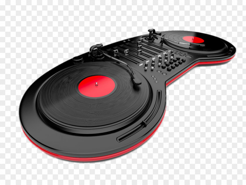 Creative DJ Playing Disc Players Jockey Phonograph Record Mixing Console Illustration PNG