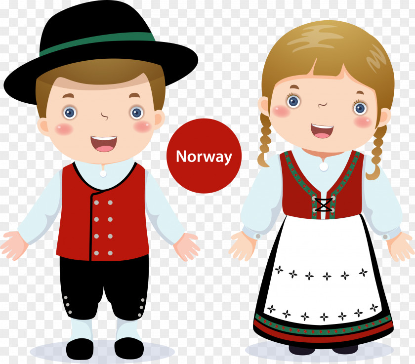 Norwegian Cartoon Kids Sweden Norway Folk Costume Bunad Child PNG