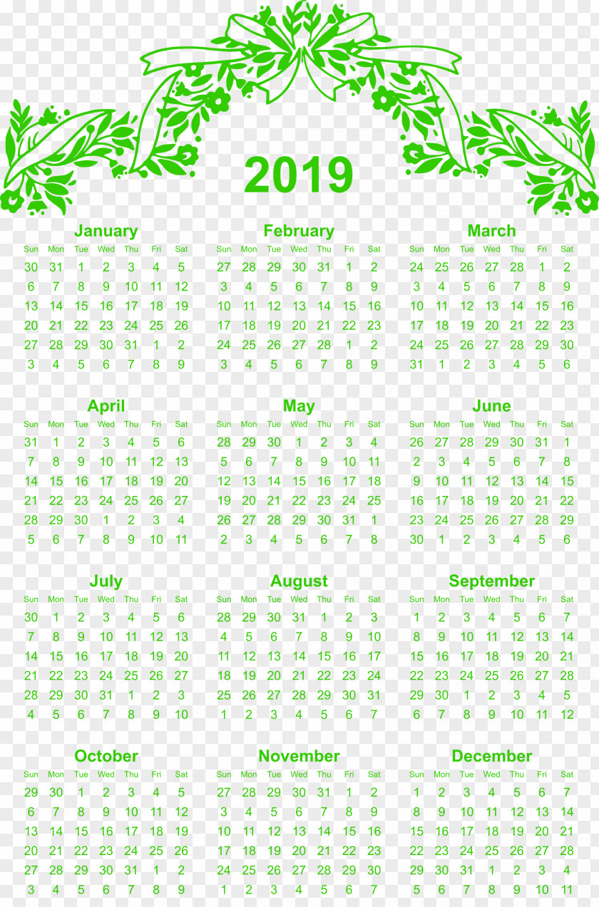 Simple Printable Calendar 2019 Free Download. PNG