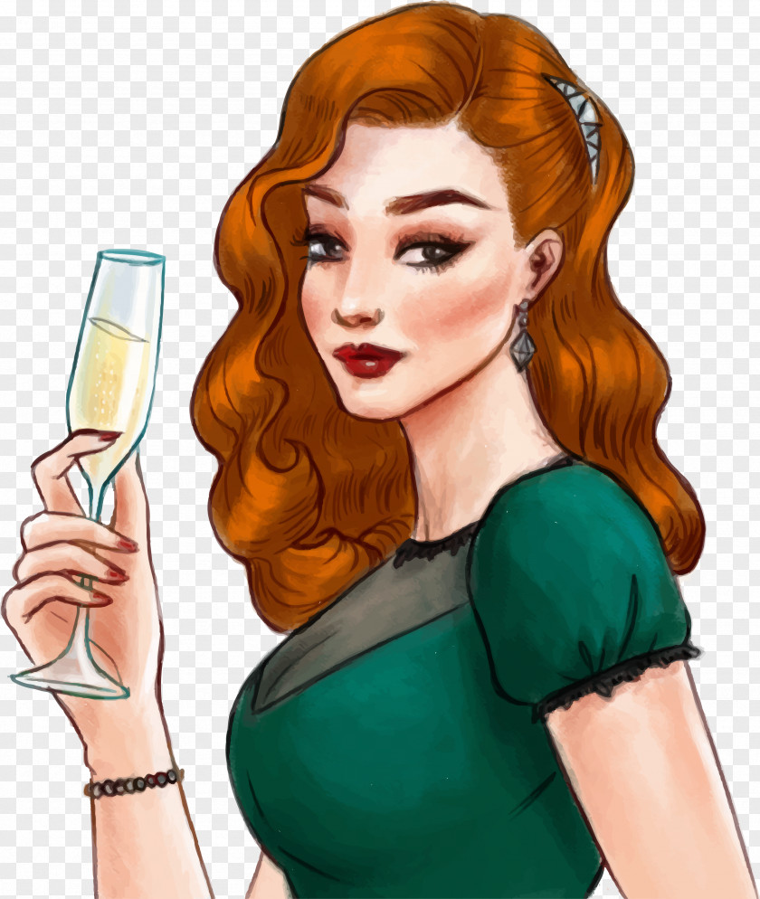 Hand Painted Graffiti, Champagne Beauty Euclidean Vector Woman Female Vintage Clothing PNG