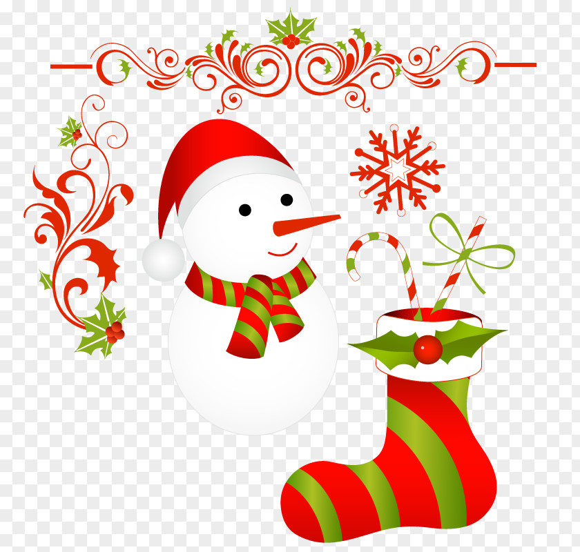 Vector Winter Snowman Christmas Tree Santa Claus Clip Art PNG