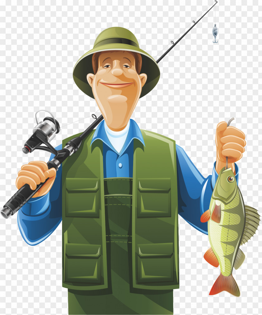Holding A Fishing Rod And Fish Man Fisherman Clip Art PNG