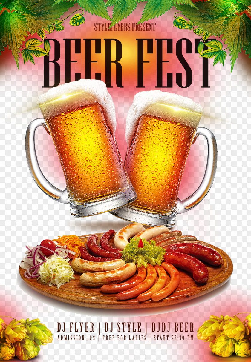 Icy Summer Beer Festival Poster Sausage Making Hot Dog Stuffing Meat PNG