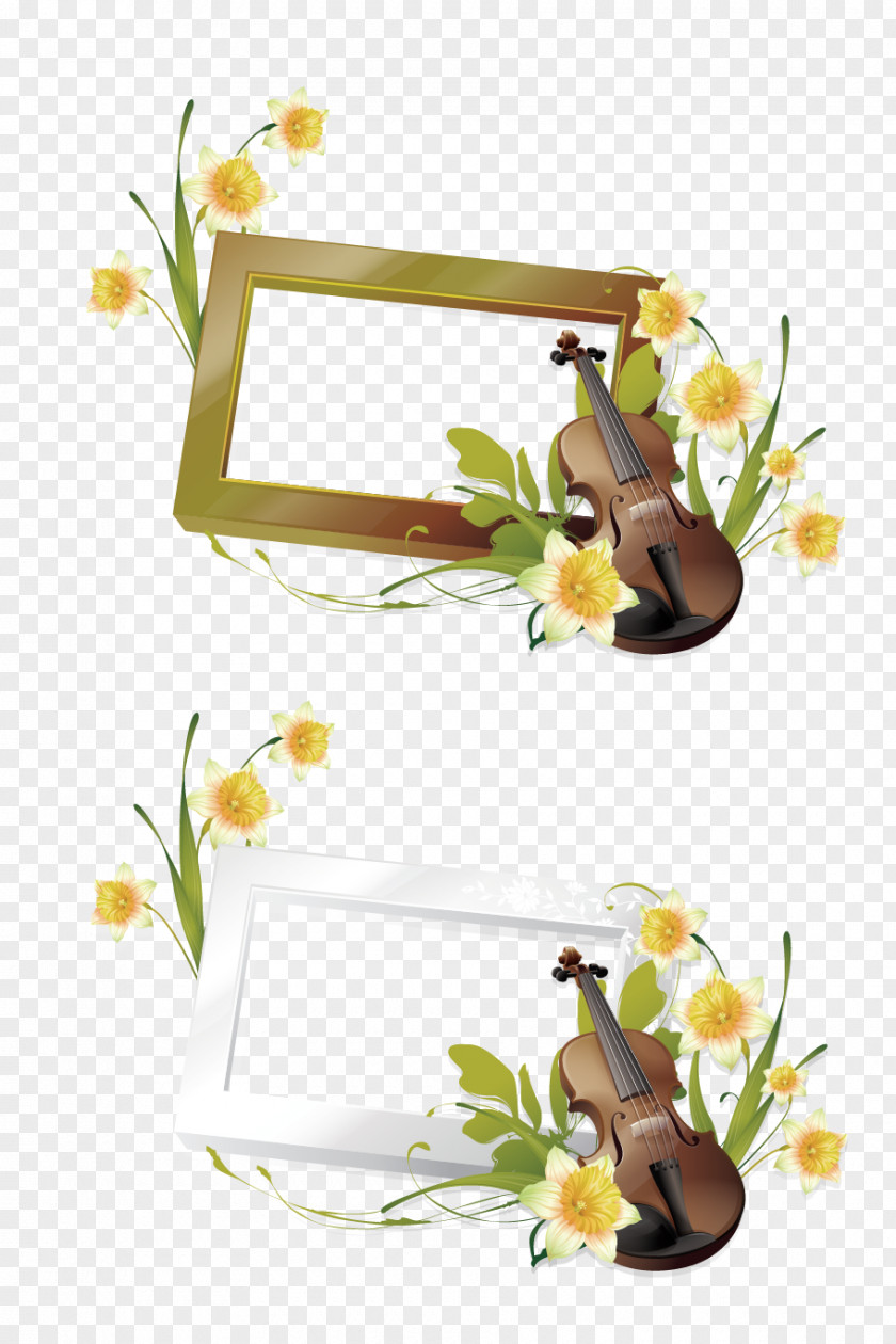 Three-dimensional Vector Violin Picture Frame Euclidean Flower PNG