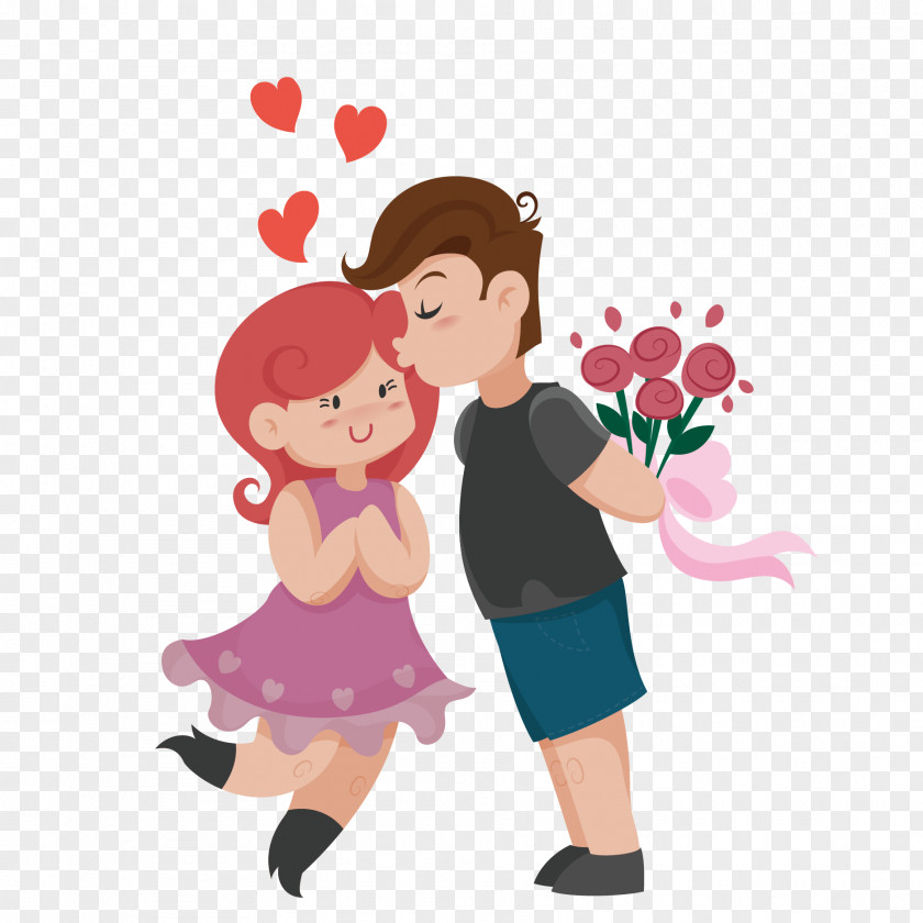 Vector Cartoon Couple Drawing Kiss Love Month PNG