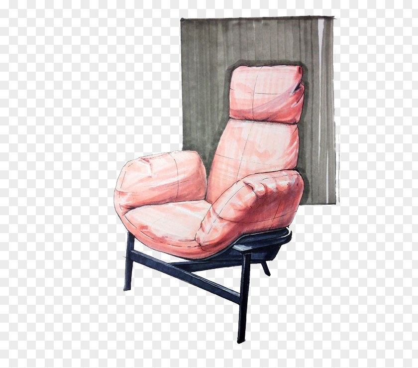 Hand-painted Decorative Pink Sofa Eames Lounge Chair Industrial Design Drawing Interior Services Sketch PNG