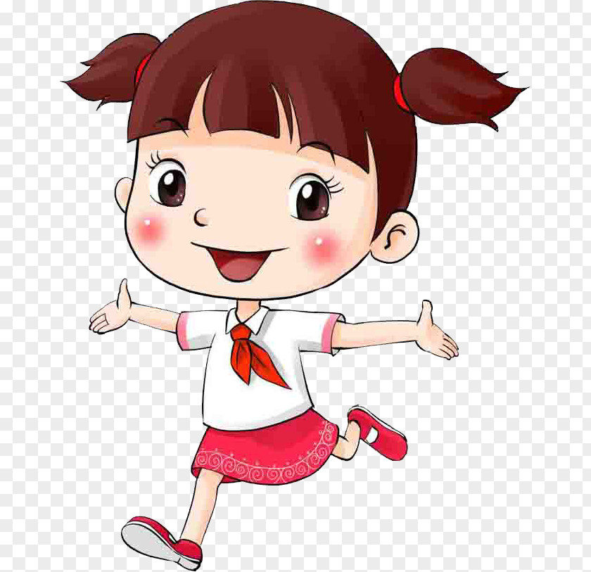 A Standing Schoolboy Animation Woman Red Scarf Cartoon PNG