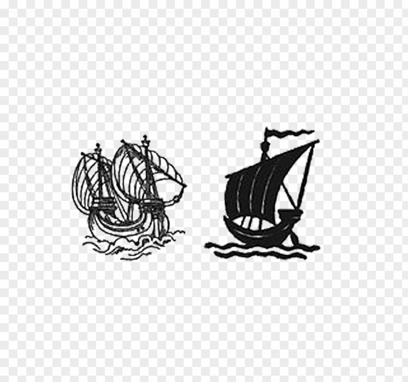 Hand-painted Sailing Watercraft Ship Silhouette PNG