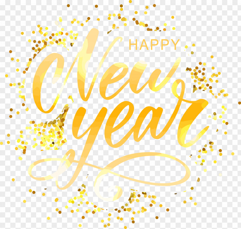 Calligraphy Yellow Happy New Year PNG