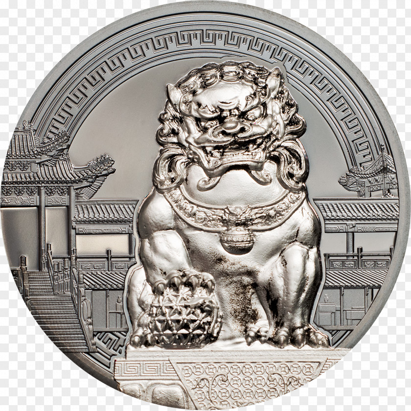 Lion Chinese Guardian Lions Silver Coin PNG