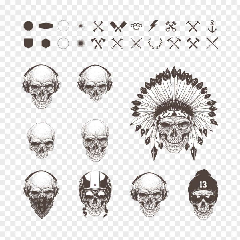 Hand-painted Skull Head Skeleton Euclidean Vector PNG