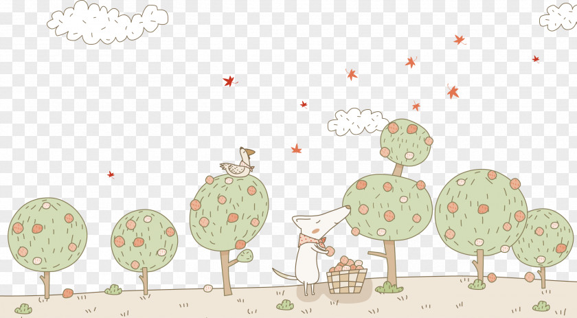Puppy Picking Apples Dog Cartoon Illustration PNG