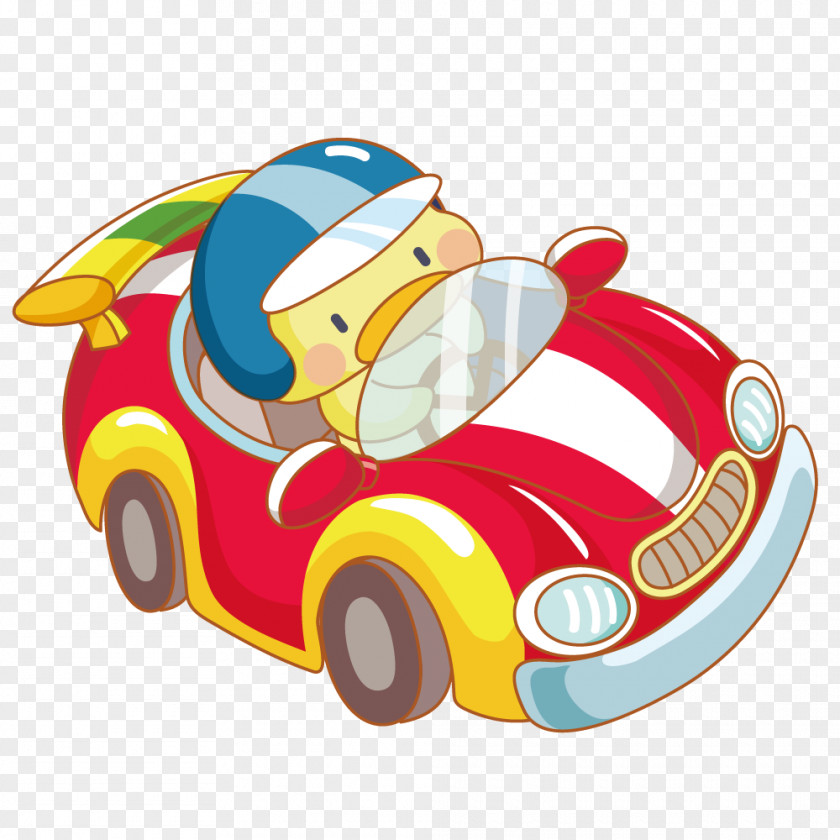 Driving Chick Cartoon Illustration PNG