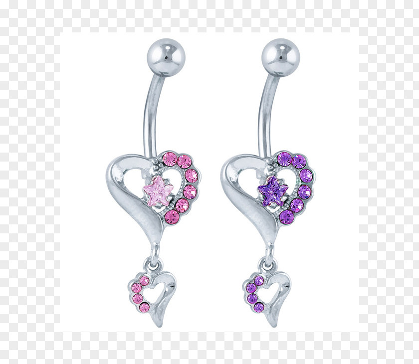 Gemstone Earring Body Jewellery Pink M Silver PNG