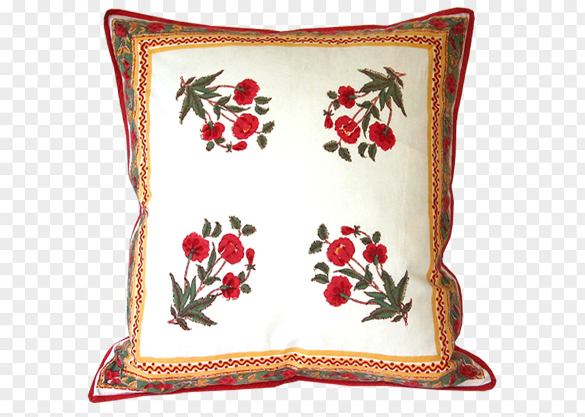 Hand Block Printing Textile Method Throw Pillows Pacific Rose Embroidery PNG