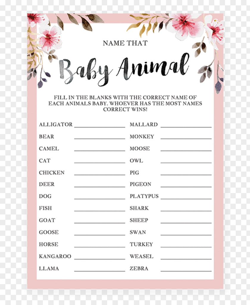 Baby Game Shower Name That Animal Infant Nursery PNG