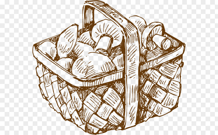 Hand-painted Basket Of Mushrooms Edible Mushroom Drawing Boletus Edulis PNG