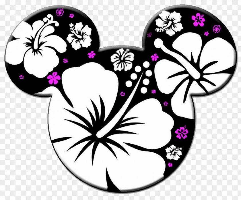 Hibiscus Outline Mickey Mouse Minnie Black And White Clip Art PNG