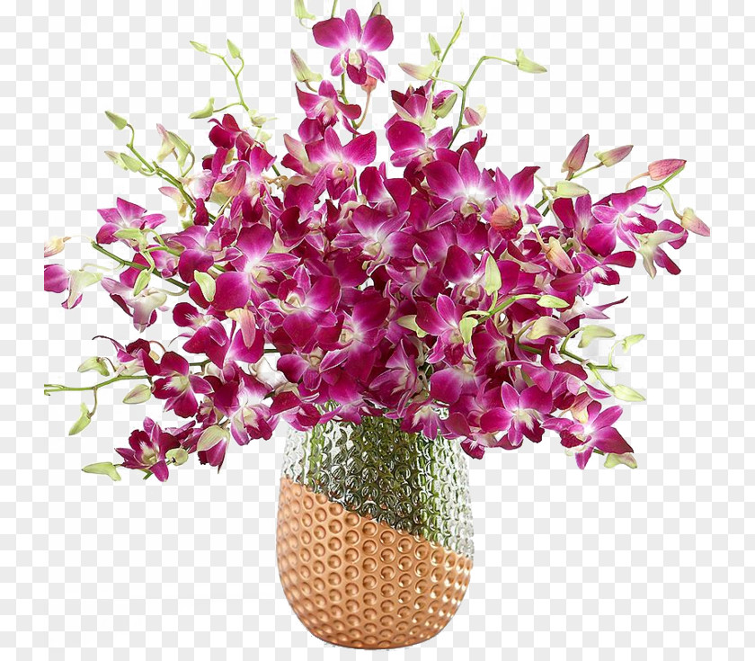 Exquisite Vase Mounted Dendrobium Flower Bouquet Orchids Plant Stem PNG