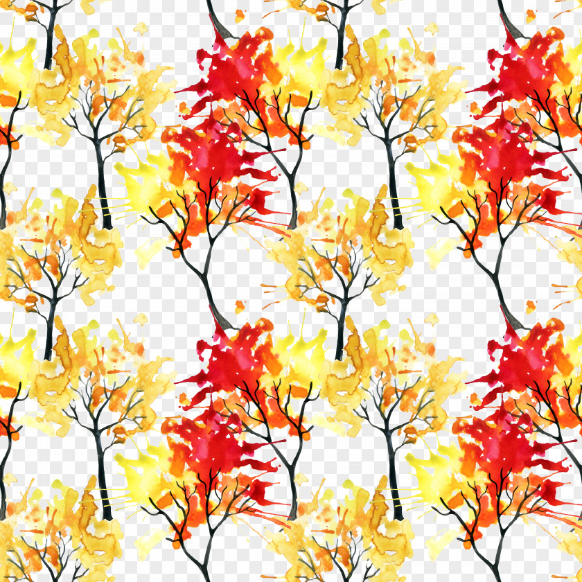 Autumn Tree Watercolor Painting Illustration PNG