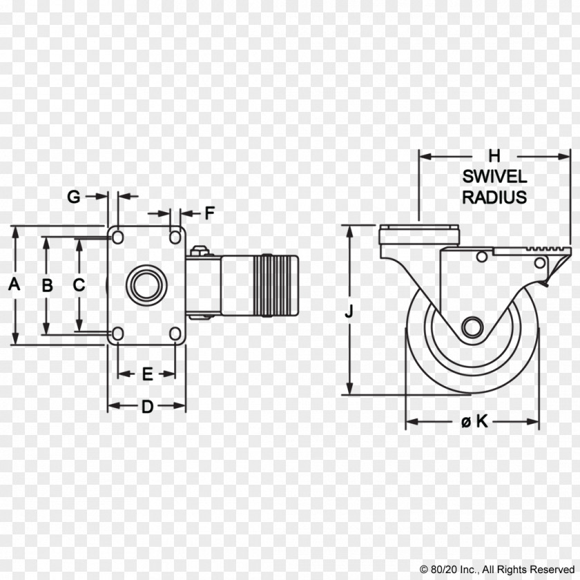 80/20 T-slot Nut Swivel Technical Drawing PNG