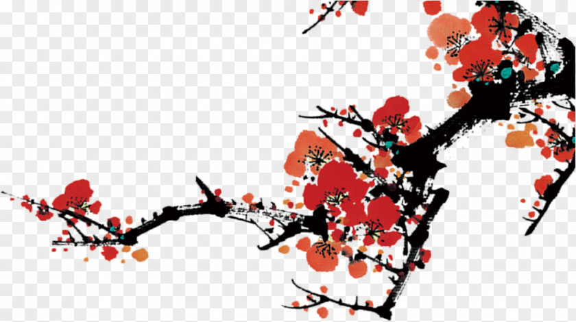 Chinese Wind Plum New Year Lunar Template Ink Brush PNG