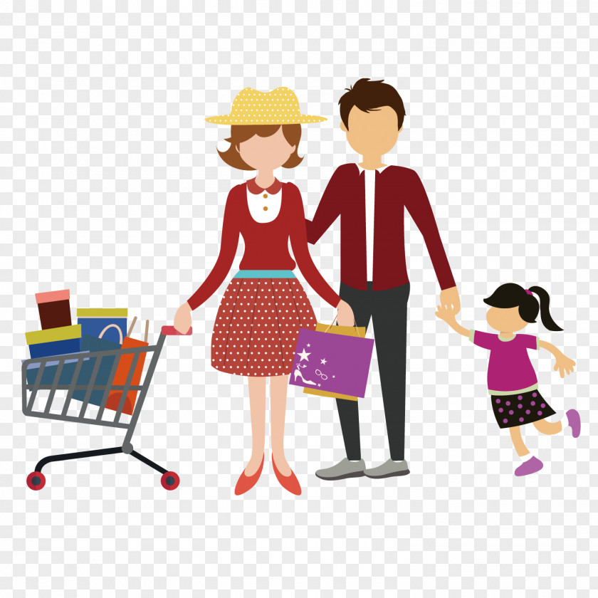 Shopping For A Family Cart Clip Art PNG