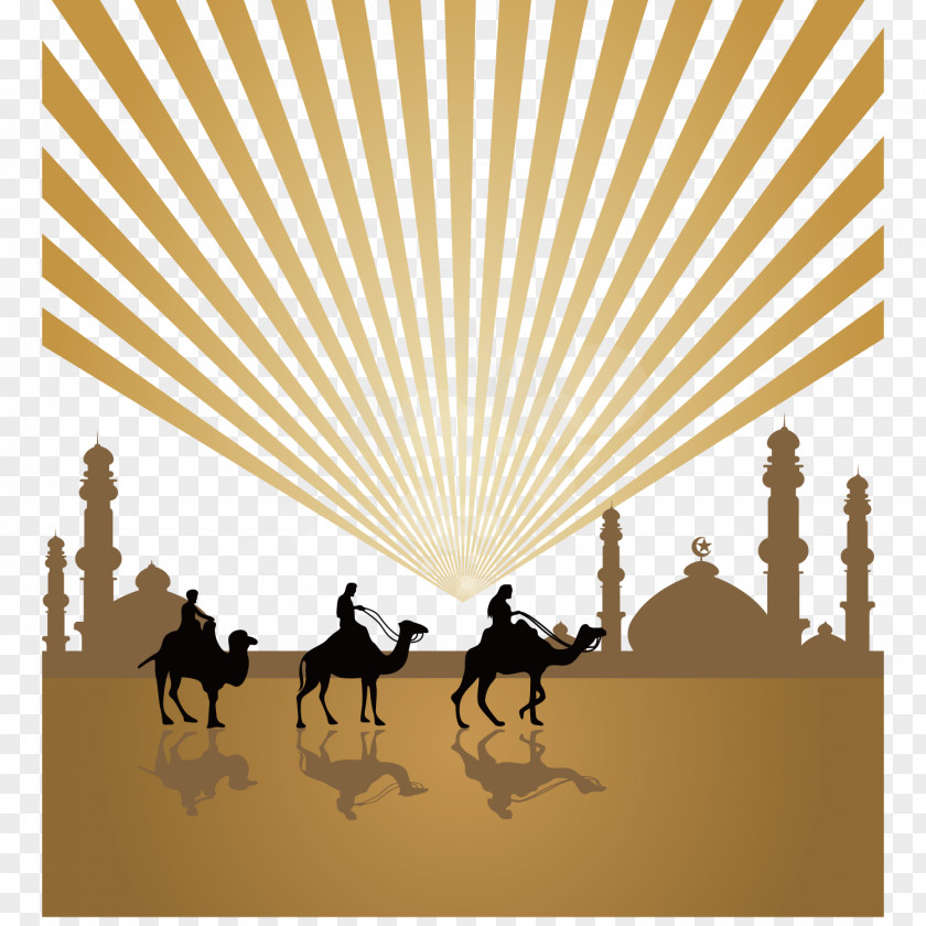 Vector Hand-painted Desert Camel Religious Background Material Islam Mosque Arabic Calligraphy PNG
