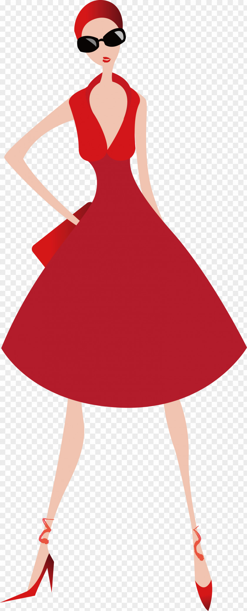 Woman In Red Dress Skirt Illustration PNG