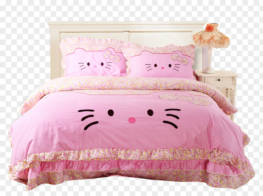 Bed Hello Kitty Sheet Bedding Bedroom Comforter PNG