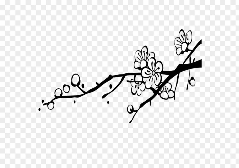 Ink Plum Hill Mountain Chinoiserie Black And White PNG