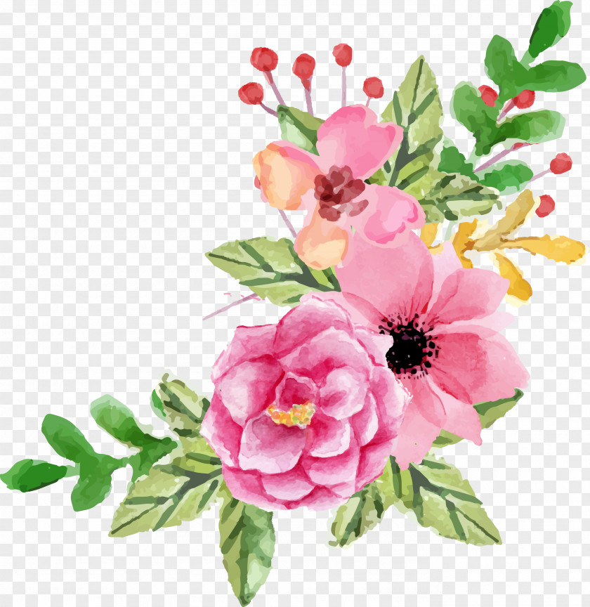 Valentine Element Garden Roses Floral Design Flower Watercolor Painting PNG