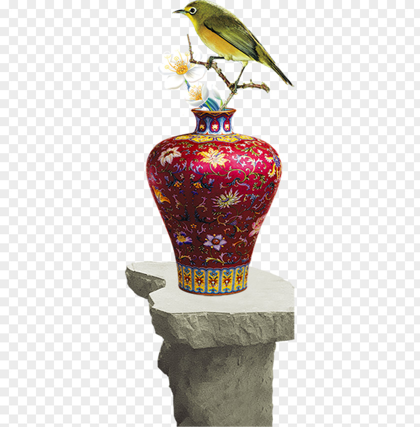 Lovely Vase Decorated Bird Google Images Chinoiserie PNG