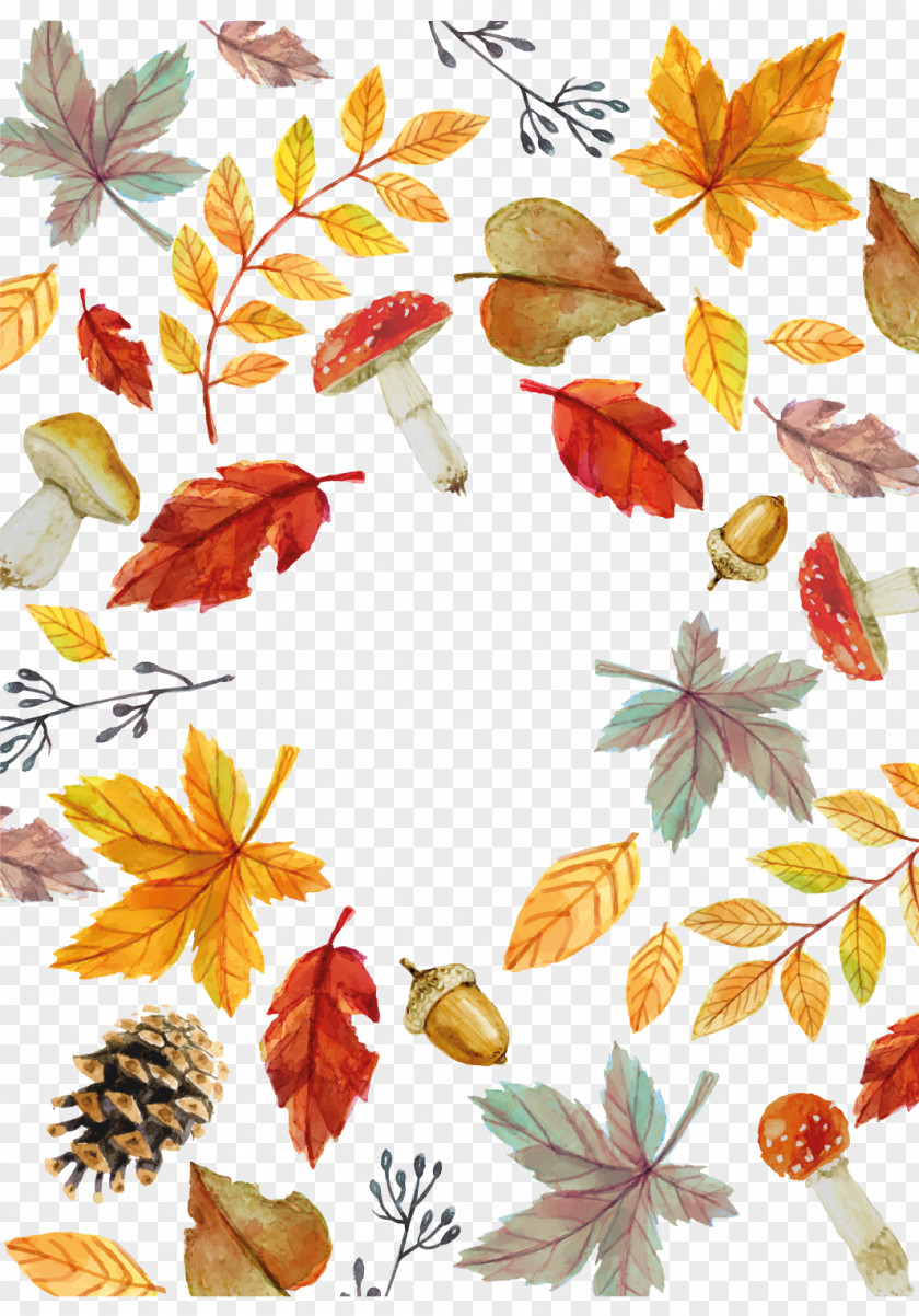 Watercolor Fall Elemental Card Vector Autumn Leaf Euclidean PNG