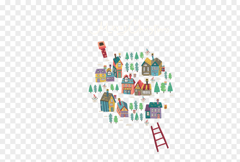 Housing Ladder Santa Claus Snow Globe Christmas Illustration PNG