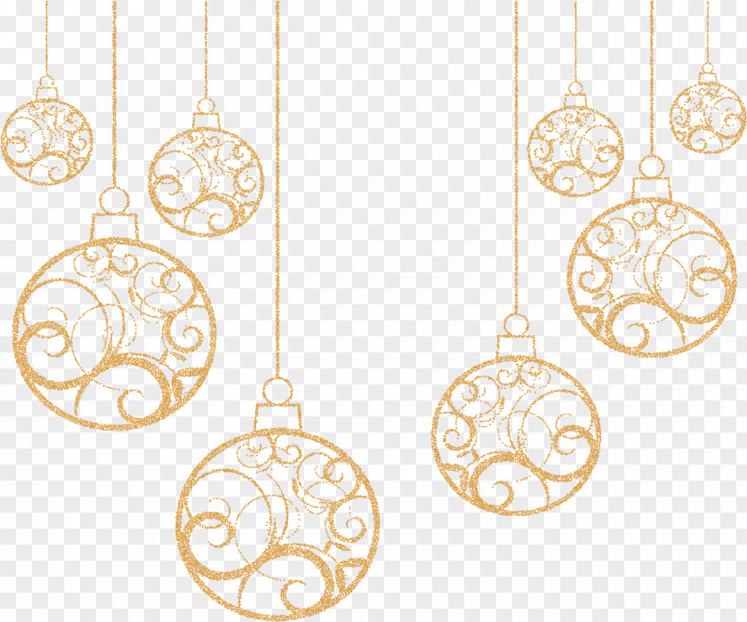 Retro Holiday Ornaments Golden Ball Christmas Flat Design Clip Art PNG