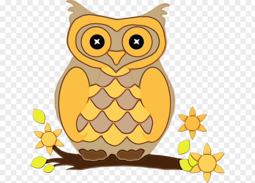 Branch Bird Owl Yellow Cartoon Clip Art Of Prey PNG