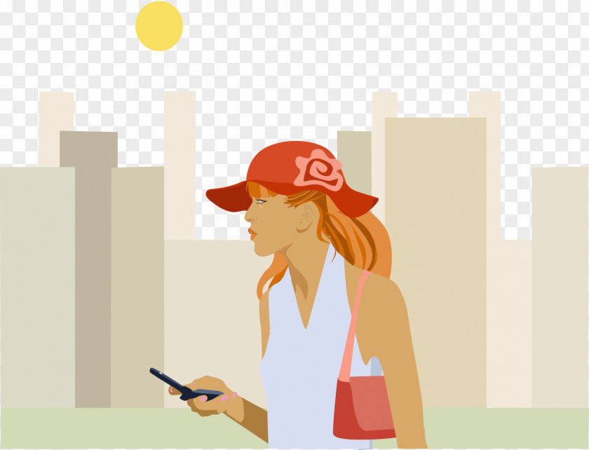 Call The City's Fashionable Women With Hat Telephone Woman PNG