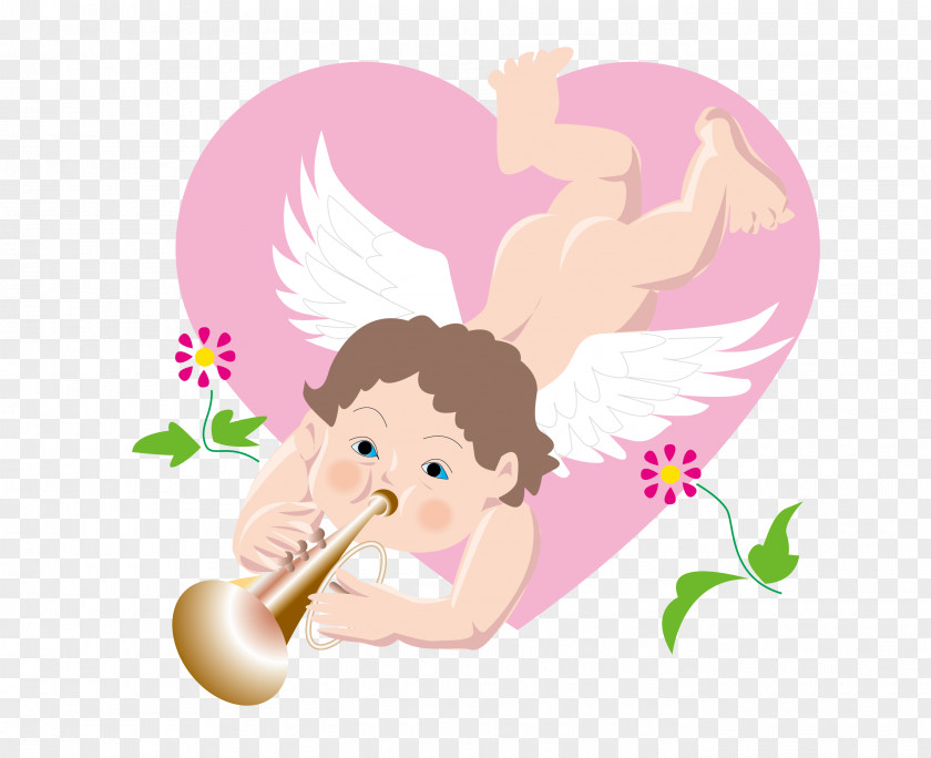 Cartoon Love Cupid Blowing Trumpet Valentines Day Illustration PNG